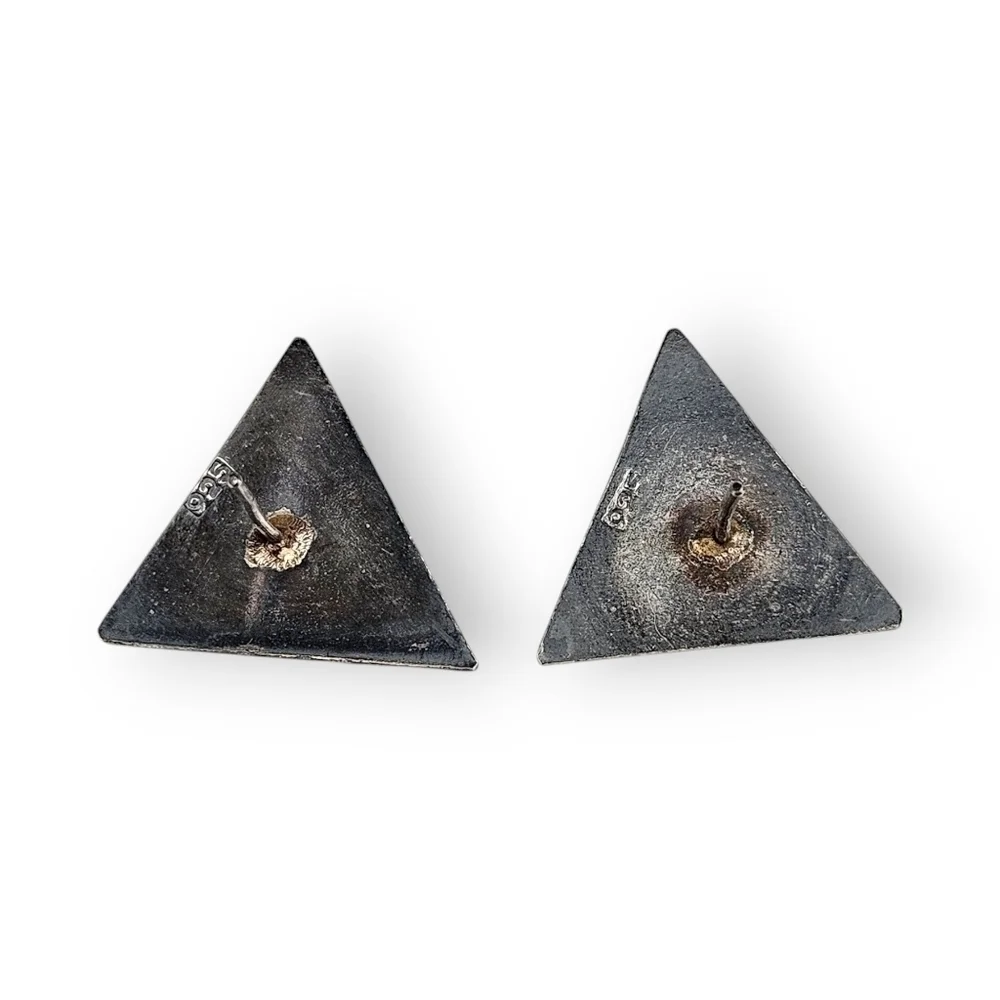 Bali Sterling Triangle Post Earrings Beaded Filigree Semara Dharma 925 Silver